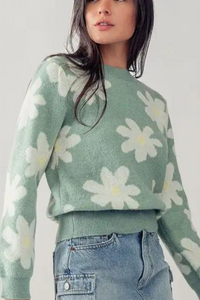 Daisy Flower Print Rib Knit Sweater - Helene Clarkson Design