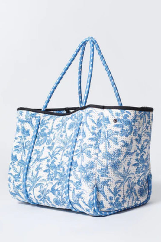 Toile print neoprene tote bag with handles, stylish and functional accessories from Pop Ups Brand.