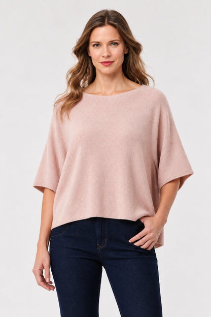 Cashmere-Blend Dolman Short Sleeve Sweater