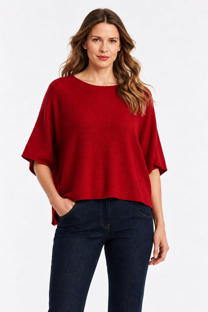 Cashmere-Blend Dolman Short Sleeve Sweater