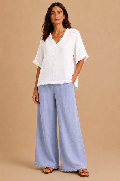 Italian Cotton Linen Blend Frill Tunic Top