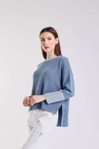 Lisbeth Contrast Neck Hi/Low Sweater - Helene Clarkson Design