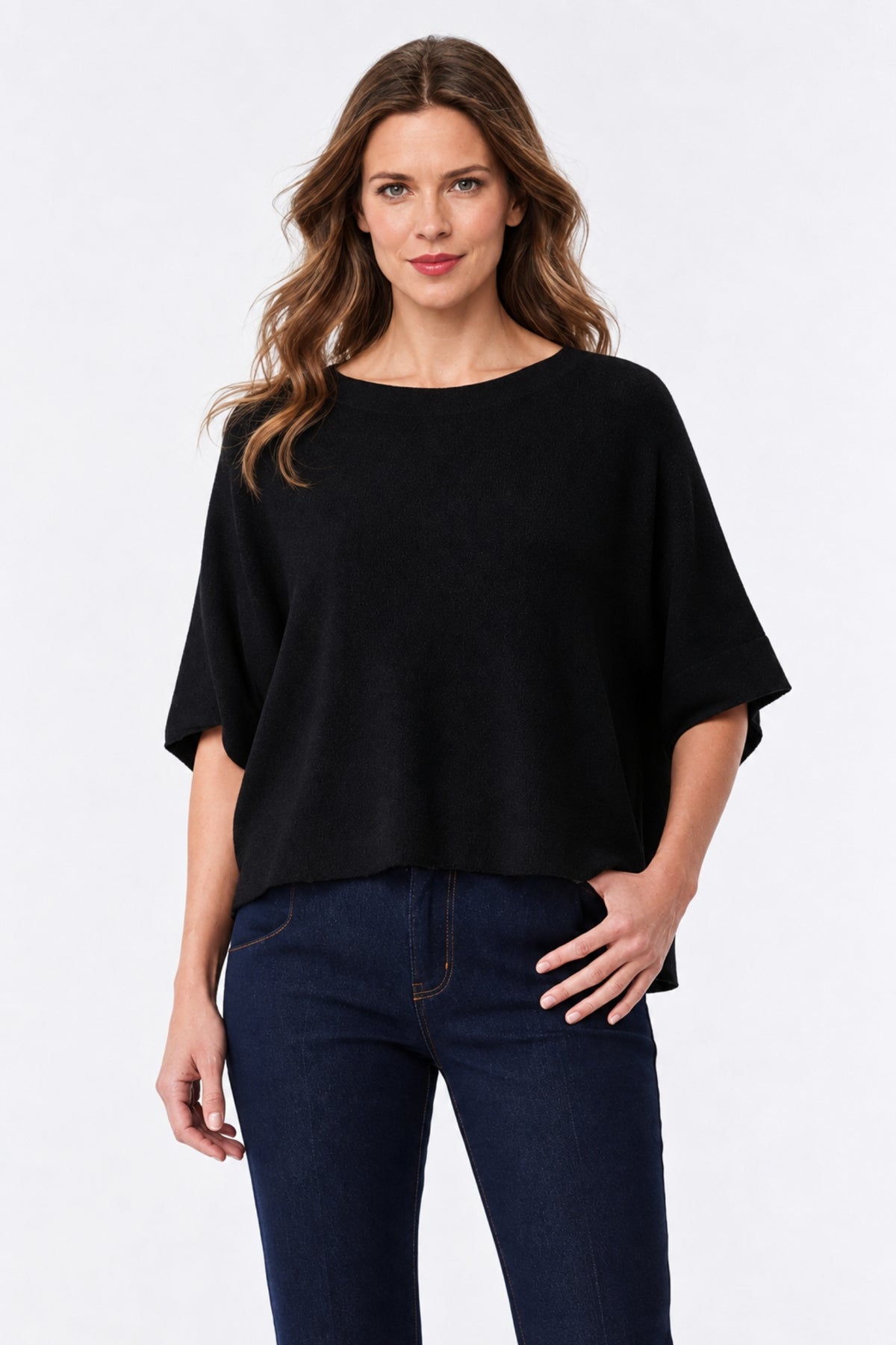 Cashmere-Blend Dolman Short Sleeve Sweater