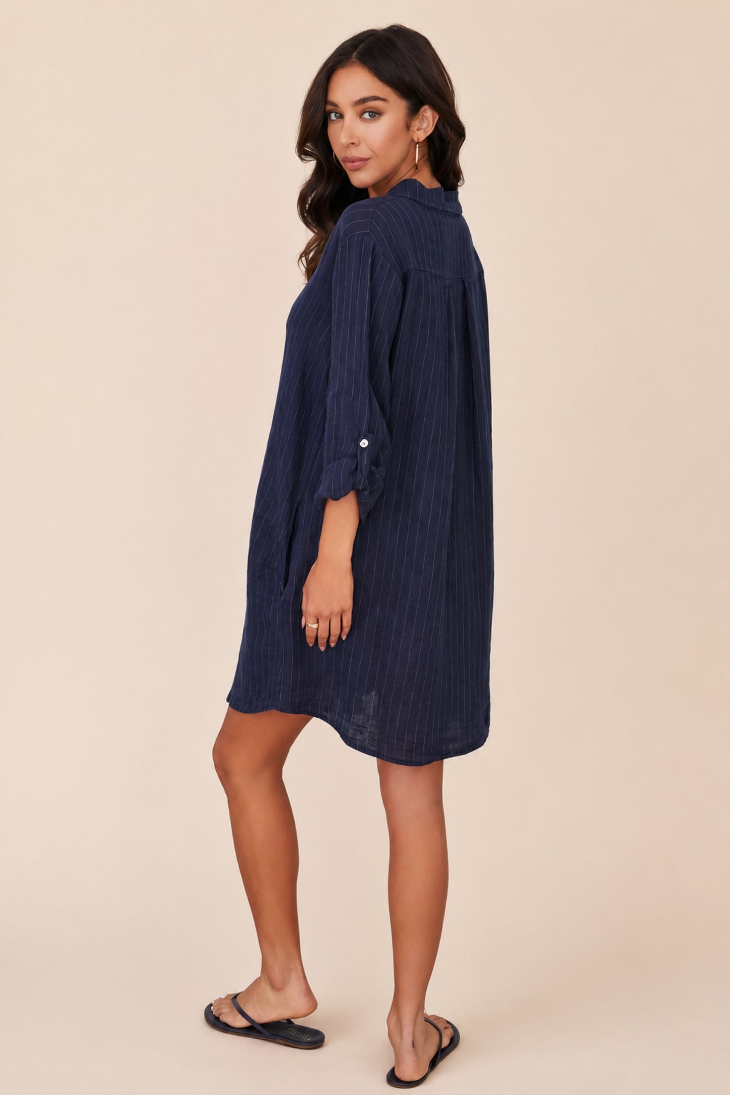 Italian Linen Pinstripe Shirt Dress - Helene Clarkson Design