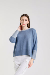 Lisbeth Contrast Neck Hi/Low Sweater - Helene Clarkson Design