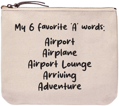 My 6 Favourite A Words Airport Everyday Bag — Large Zipper Top Cotton Canvas Pouch - Helene Clarkson Design