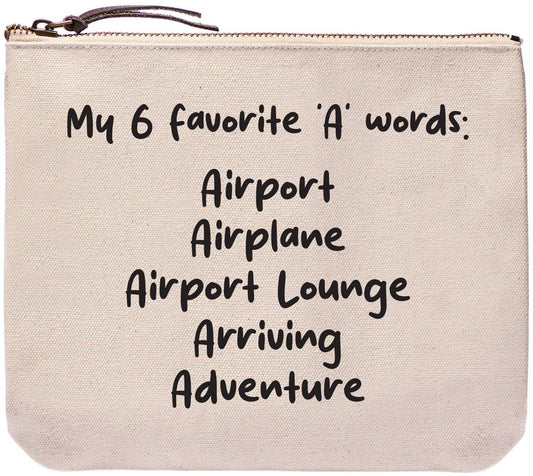 My 6 Favourite A Words Airport Everyday Bag — Large Zipper Top Cotton Canvas Pouch - Helene Clarkson Design