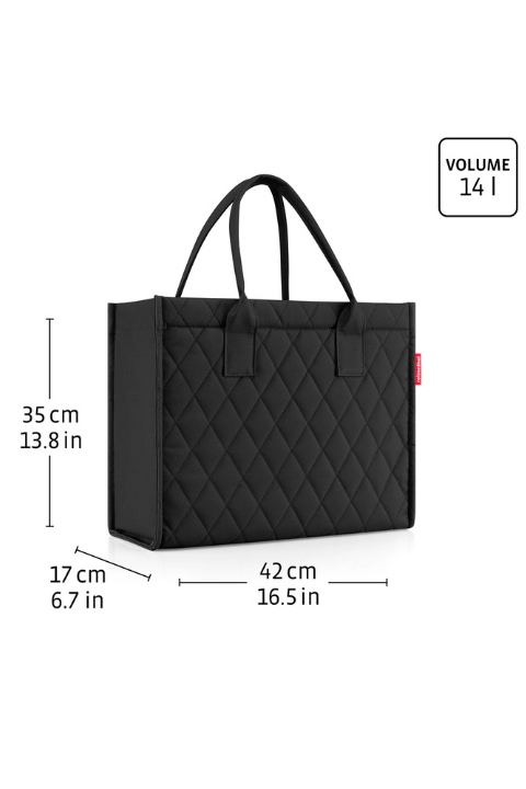 Reisenthel Daily Shopper bag in black with a rhombus pattern, featuring durable handles and spacious interior for everyday use.