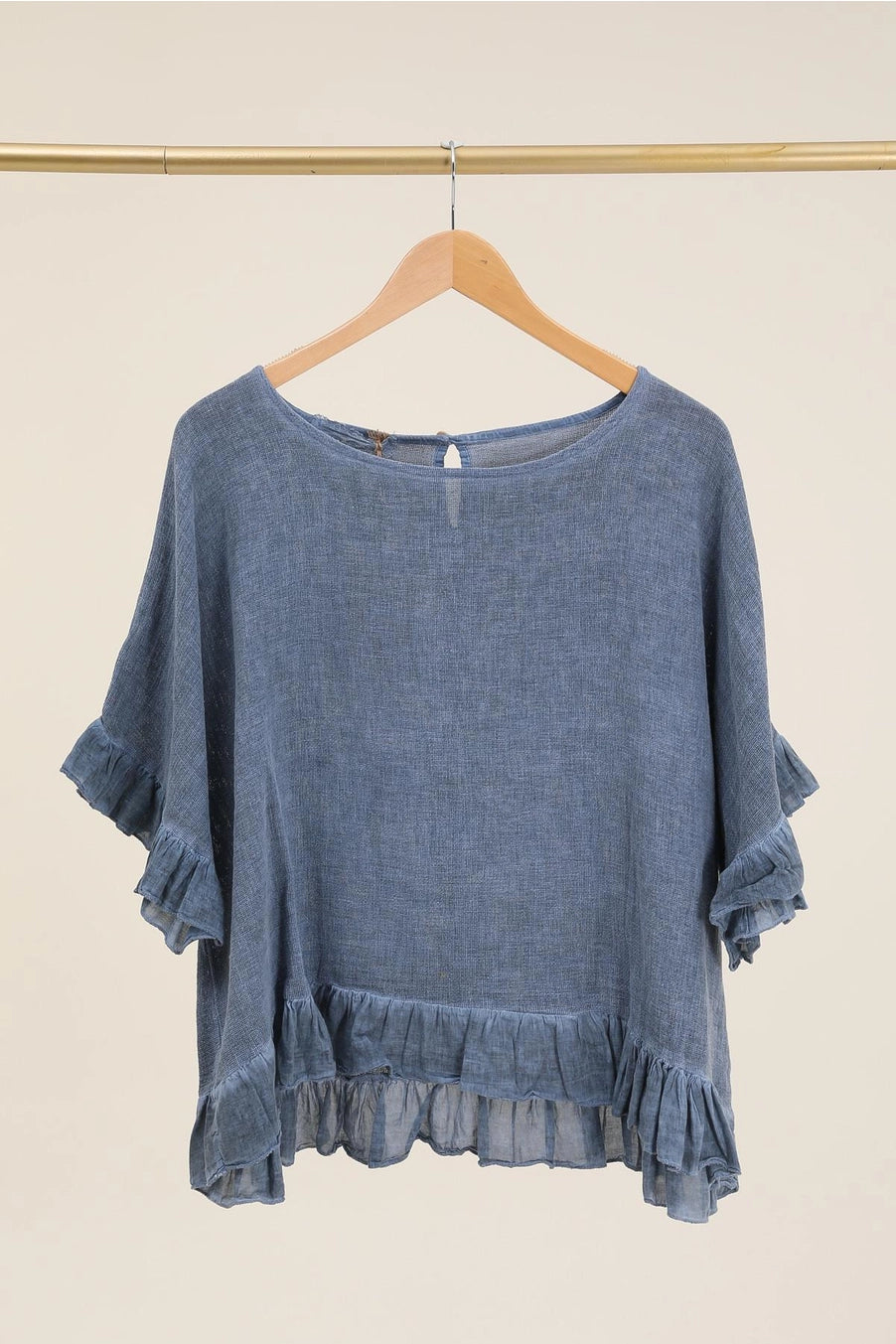 Italian Cotton and Linen Blend Ruffle Top