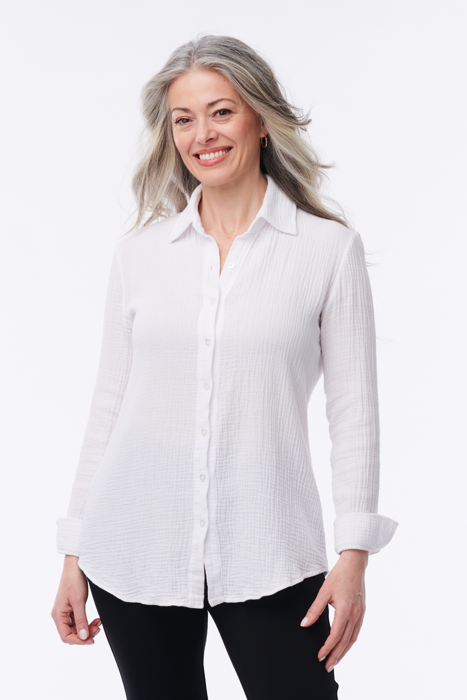 Amalfi Crinkle Gauze Button-Down Blouse - Helene Clarkson Design