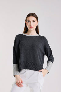 Lisbeth Contrast Neck Hi/Low Sweater - Helene Clarkson Design