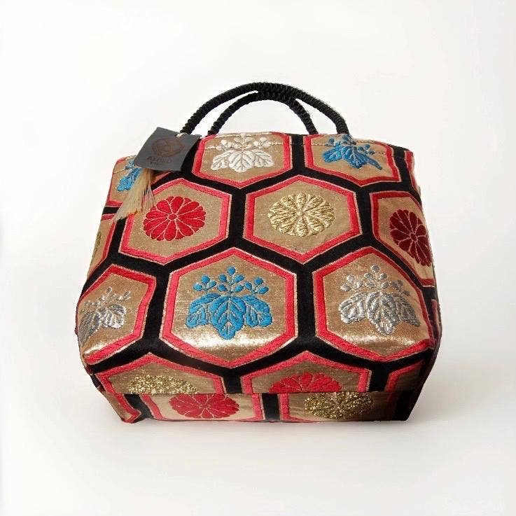 One-of-a-Kind Kikkō Geometric Vintage Obi Silk Tote