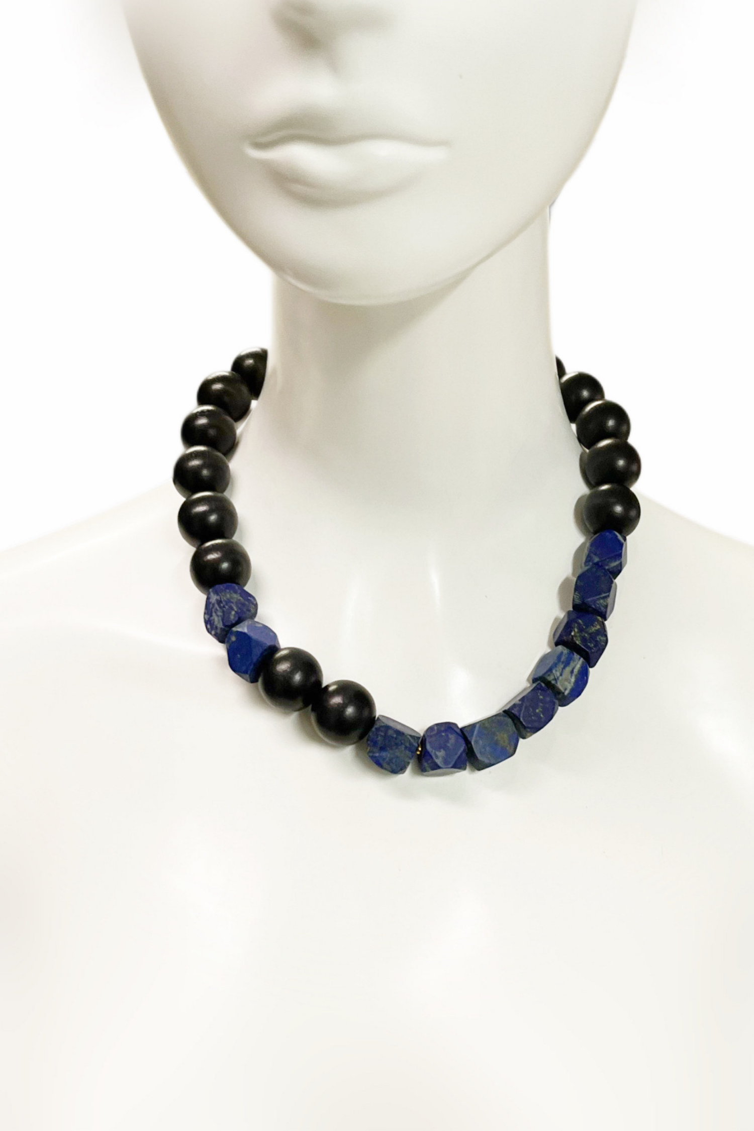 Around the World – Tales from Egypt Necklace in Ebonized Wood & Lapis Lazuli | Ibérina Design - Helene Clarkson Design