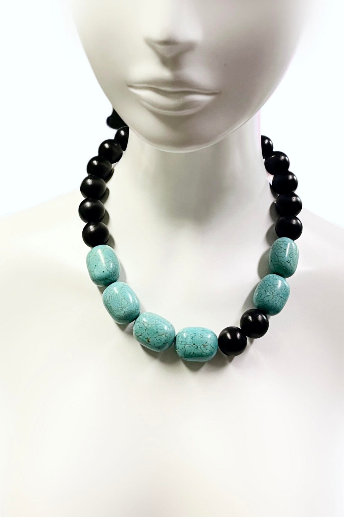 Around the World – Tales from Egypt Necklace in Ebonized Wood & Stabilized Turquoise | Ibérina Design - Helene Clarkson Design