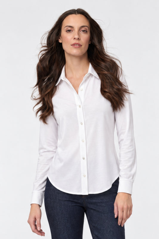 Bala Italian Cotton Button-Down Blouse – White - Helene Clarkson Design