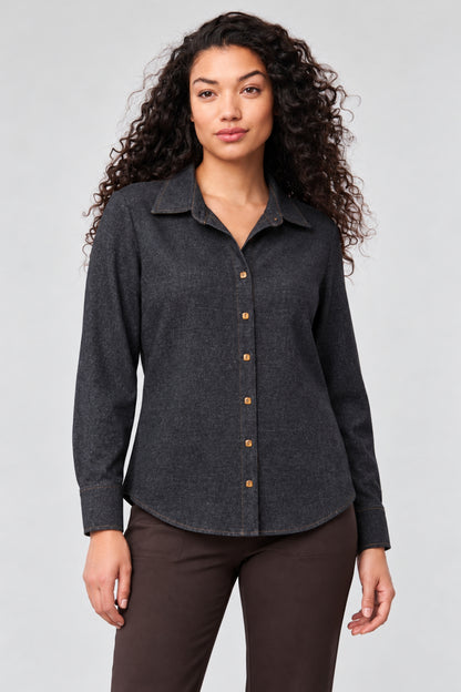Bala Ponte Denim Button-Down Blouse