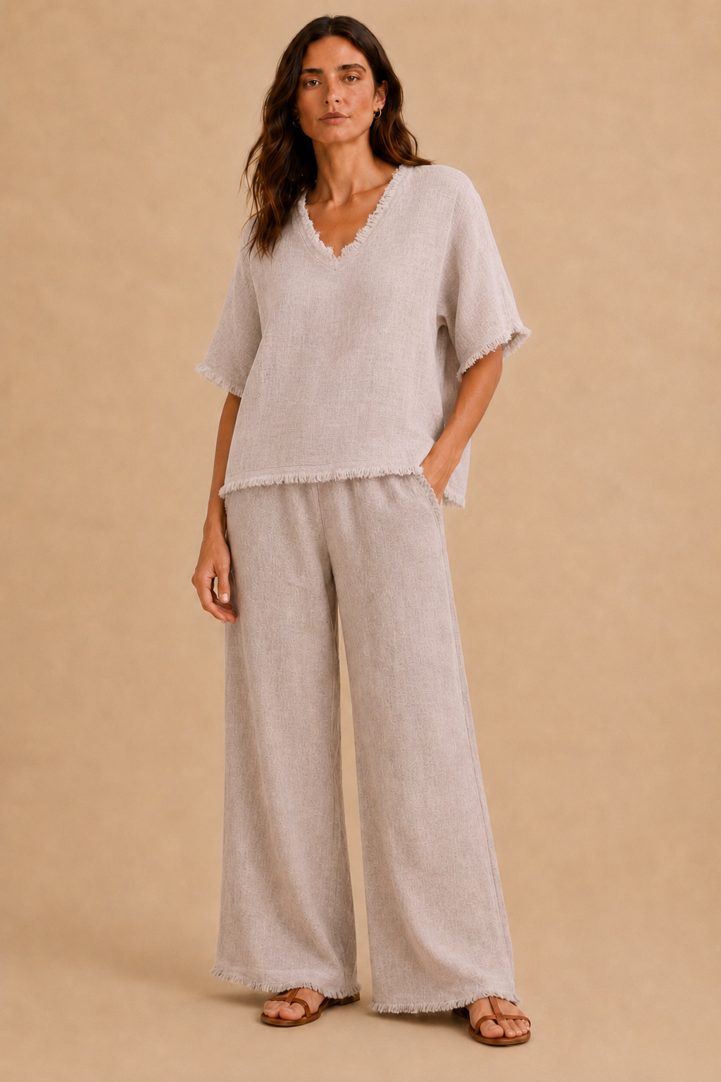 Italian Cotton Linen Blend Frill Tunic Top