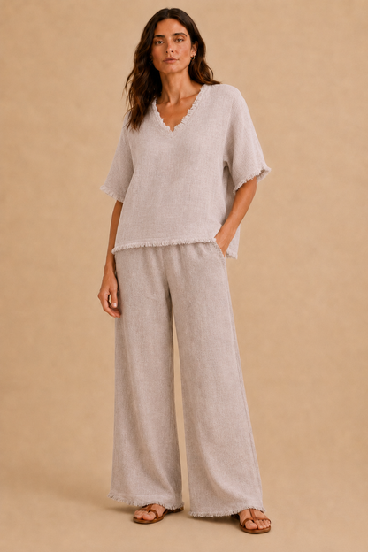 Italian Cotton Linen Blend Frill Tunic Top
