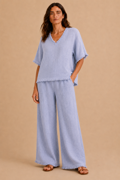 Italian Cotton Linen Blend Frill Tunic Top