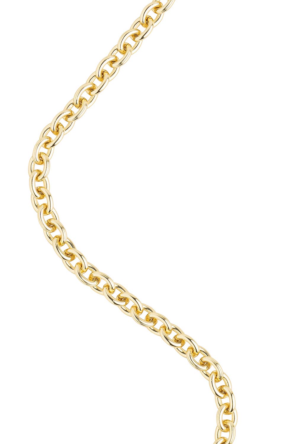 A close-up of a polished yellow gold curb chain against a solid white background.