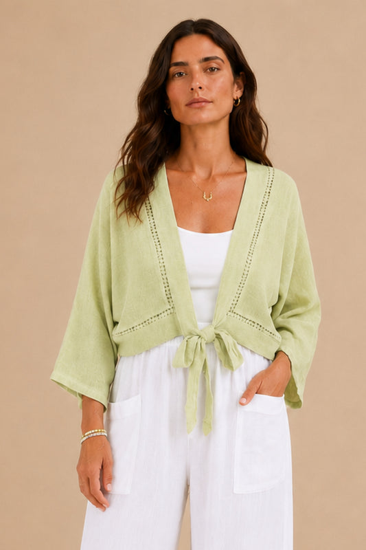 Linen and Cotton Blend Tie Front Cardigan - Helene Clarkson Design
