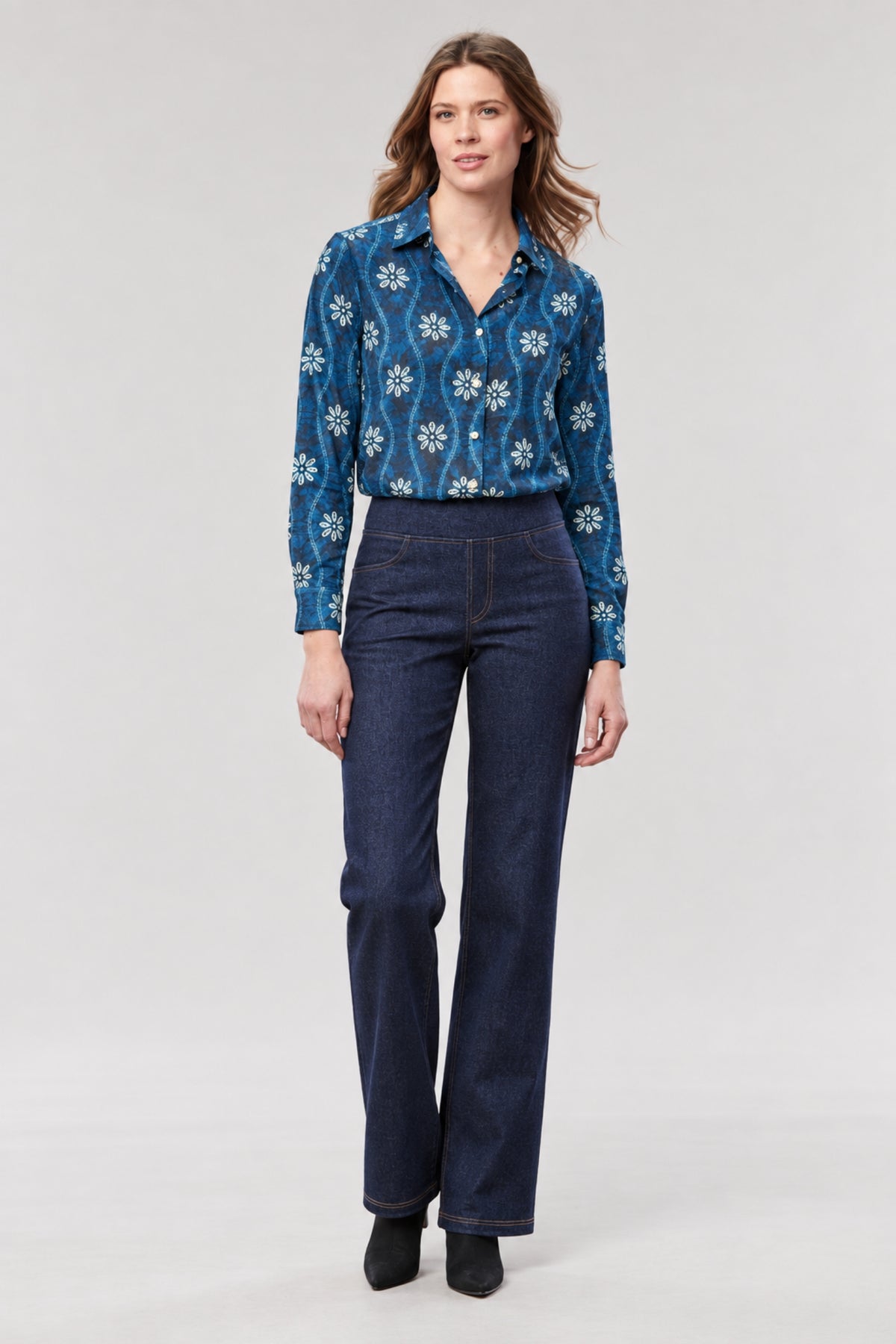 Indigo Floral Button Front Shirt