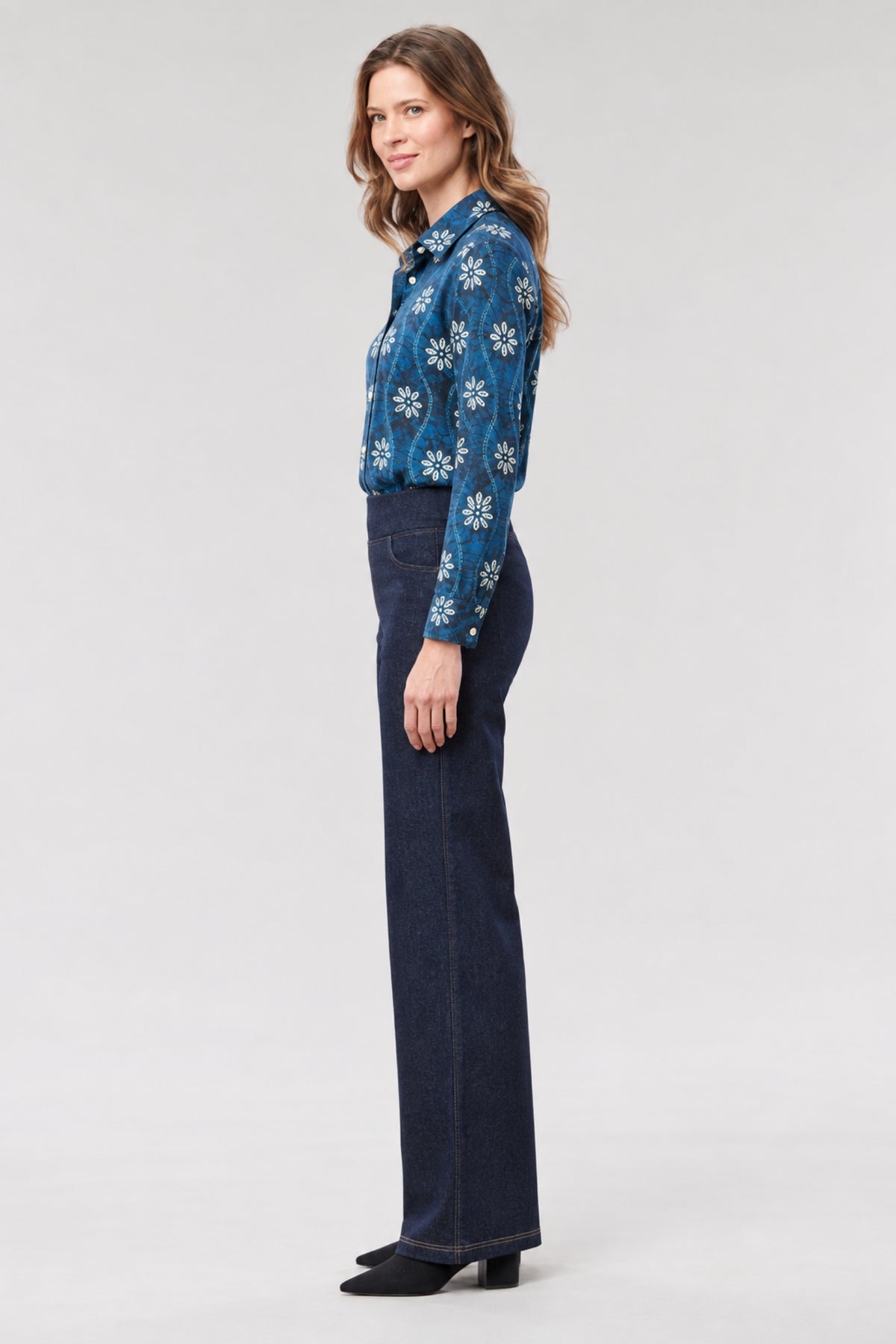 Indigo Floral Button Front Shirt