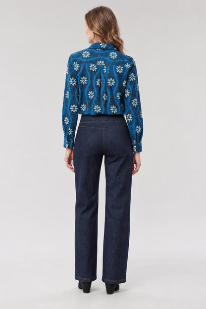 Indigo Floral Button Front Shirt