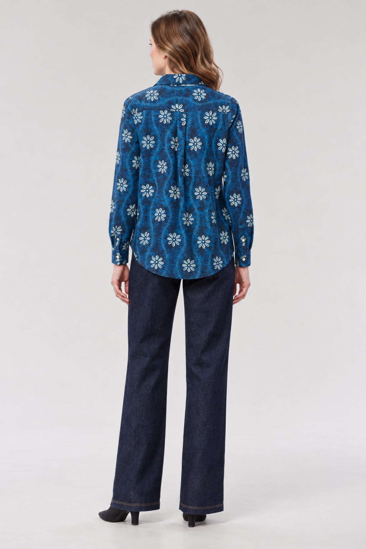 Indigo Floral Button Front Shirt