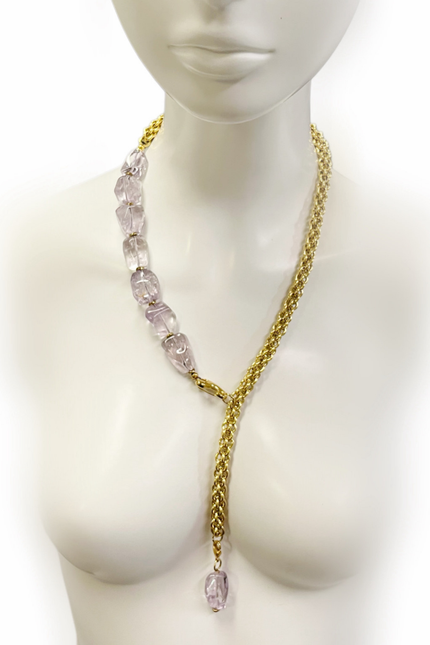 Perfectly Unbalanced Necklace in Amethyst & Gold-Plated Stainless Steel | Ibérina Design - Helene Clarkson Design