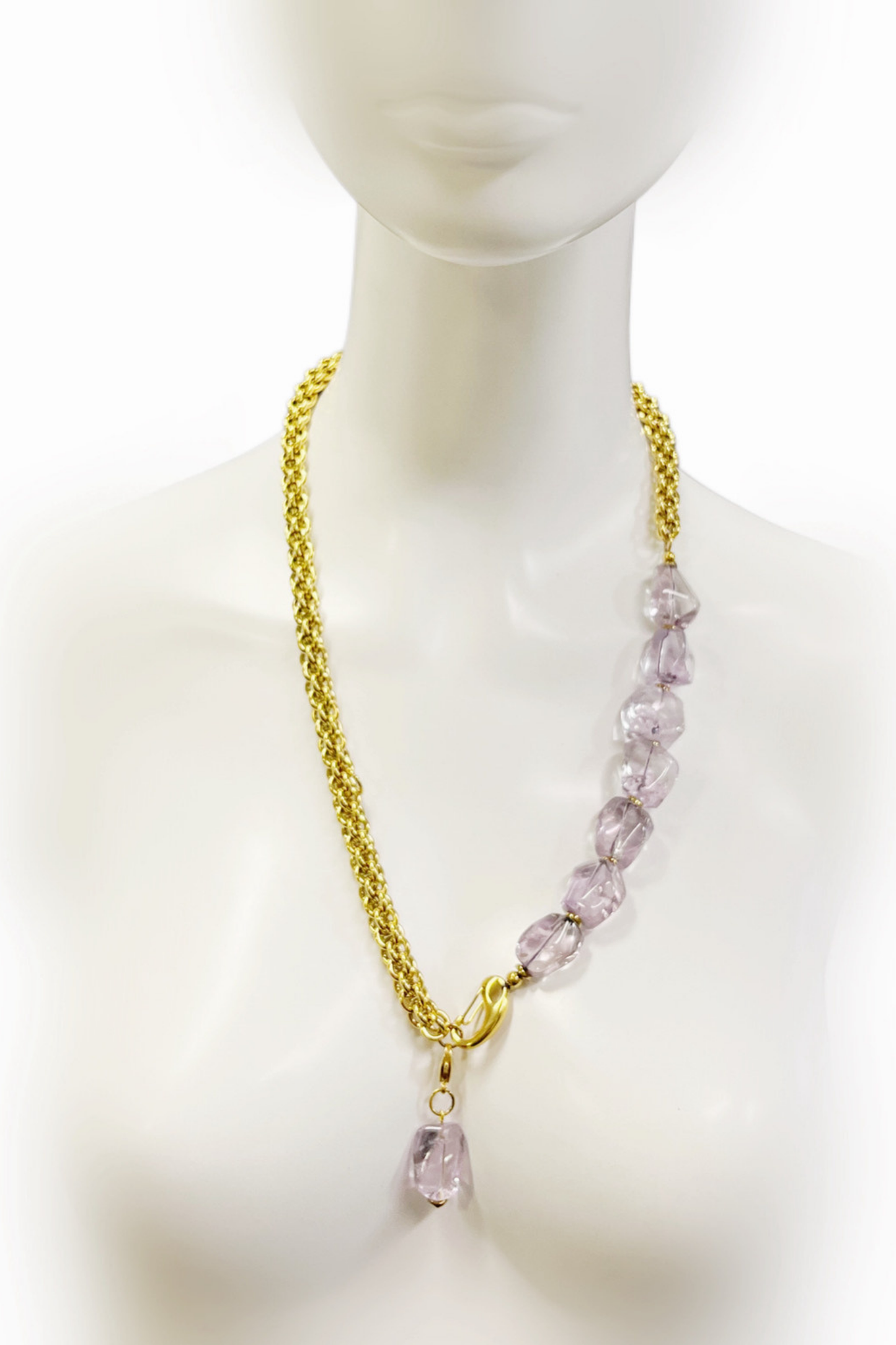 Perfectly Unbalanced Necklace in Amethyst & Gold-Plated Stainless Steel | Ibérina Design - Helene Clarkson Design