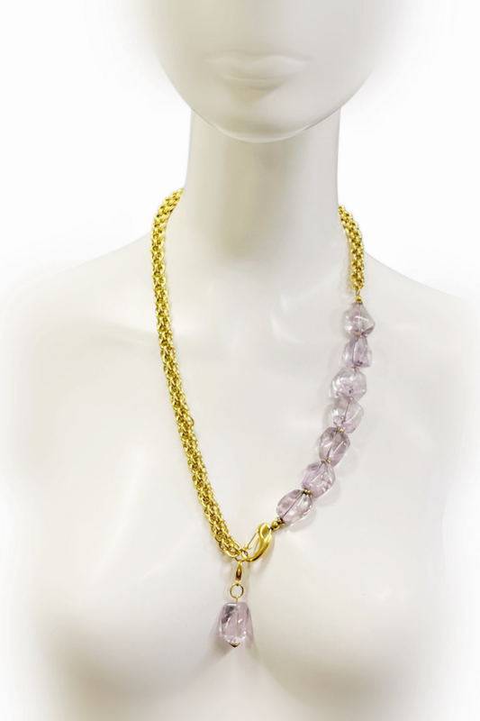 Perfectly Unbalanced Necklace in Amethyst & Gold-Plated Stainless Steel | Ibérina Design - Helene Clarkson Design