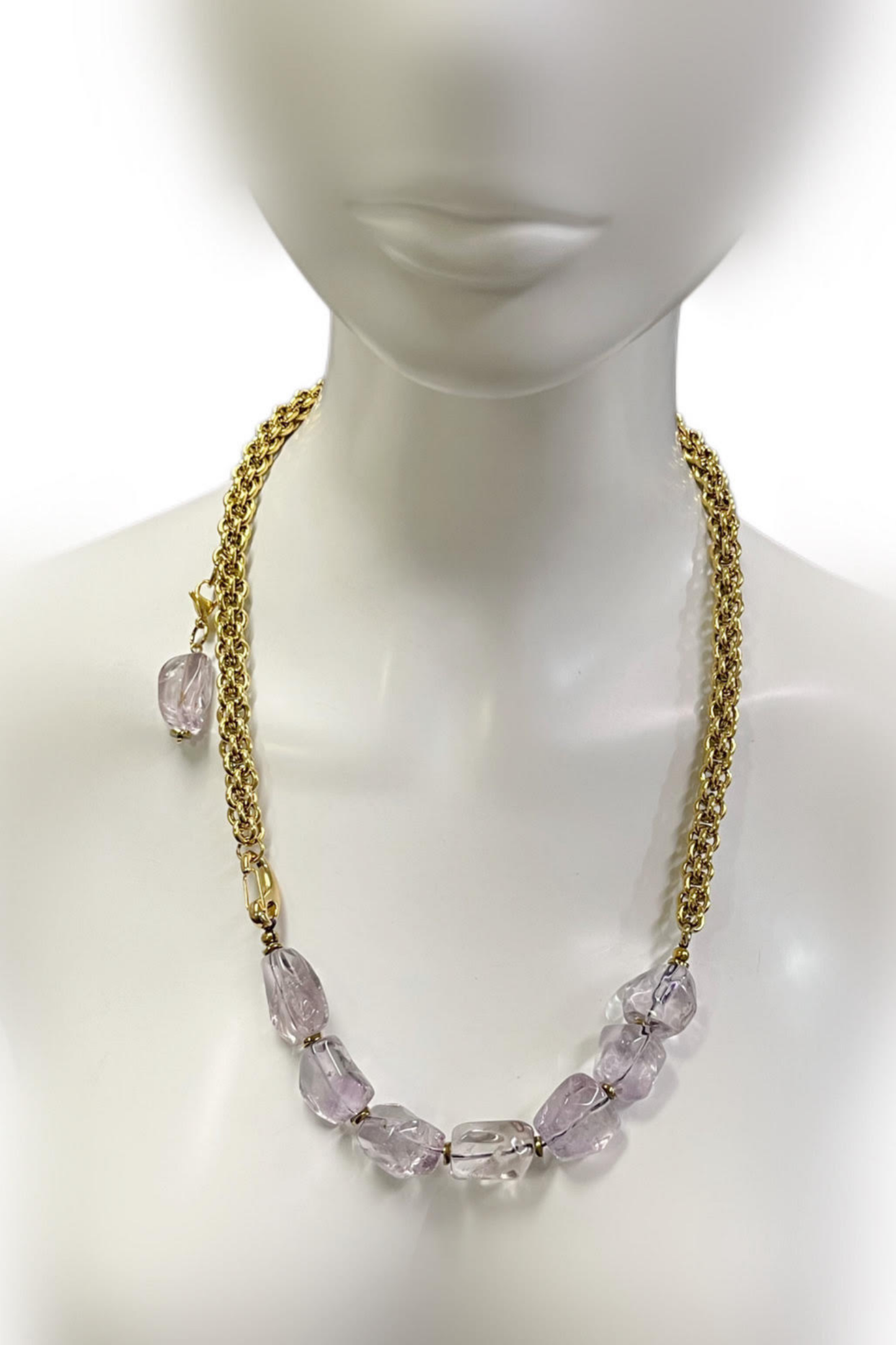Perfectly Unbalanced Necklace in Amethyst & Gold-Plated Stainless Steel | Ibérina Design - Helene Clarkson Design