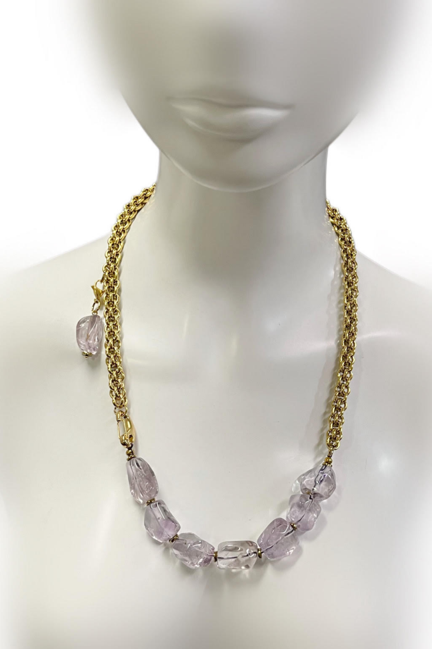 Perfectly Unbalanced Necklace in Amethyst & Gold-Plated Stainless Steel | Ibérina Design - Helene Clarkson Design