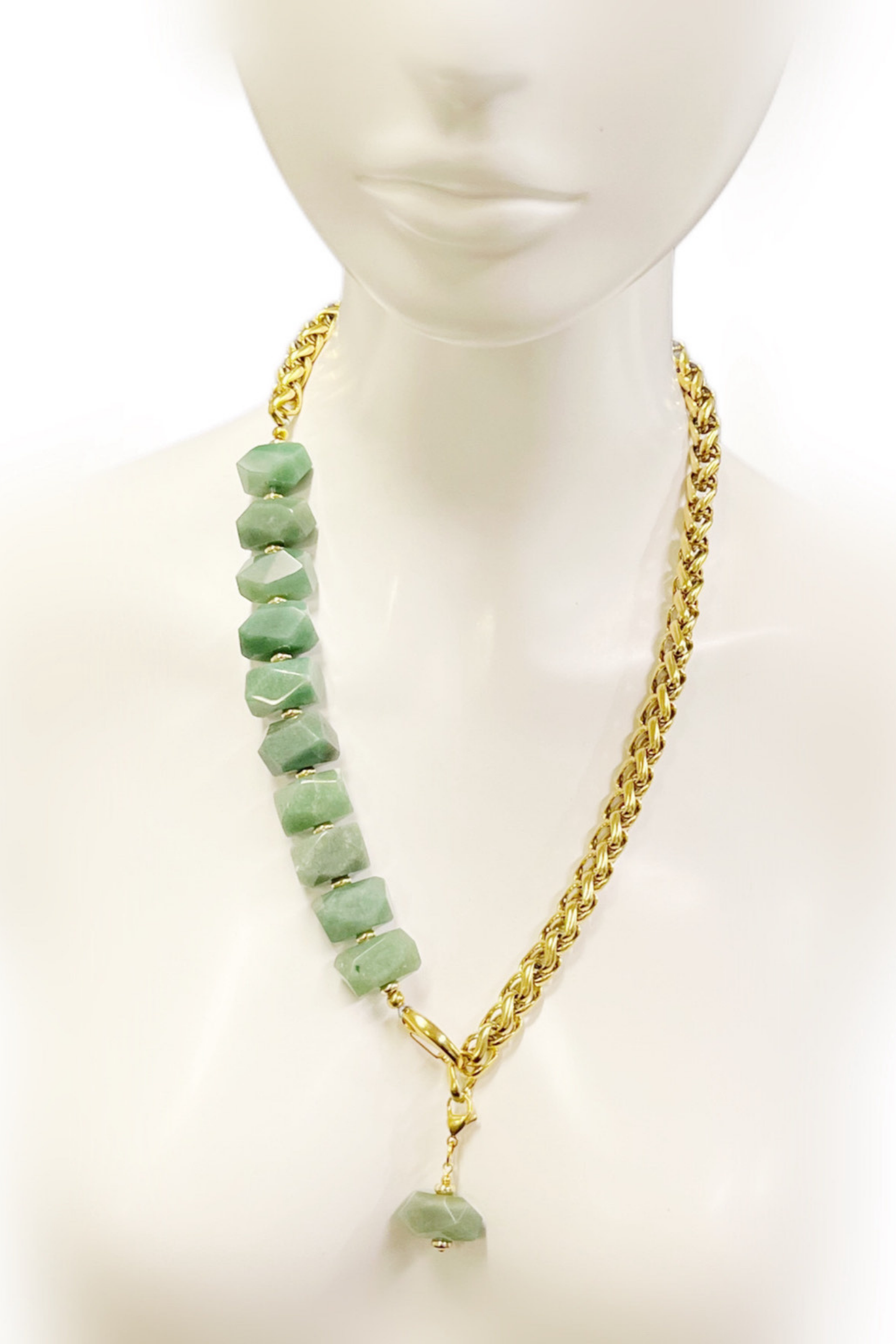 Perfectly Unbalanced Necklace in Aventurine & Gold-Plated Stainless Steel | Ibérina Design - Helene Clarkson Design