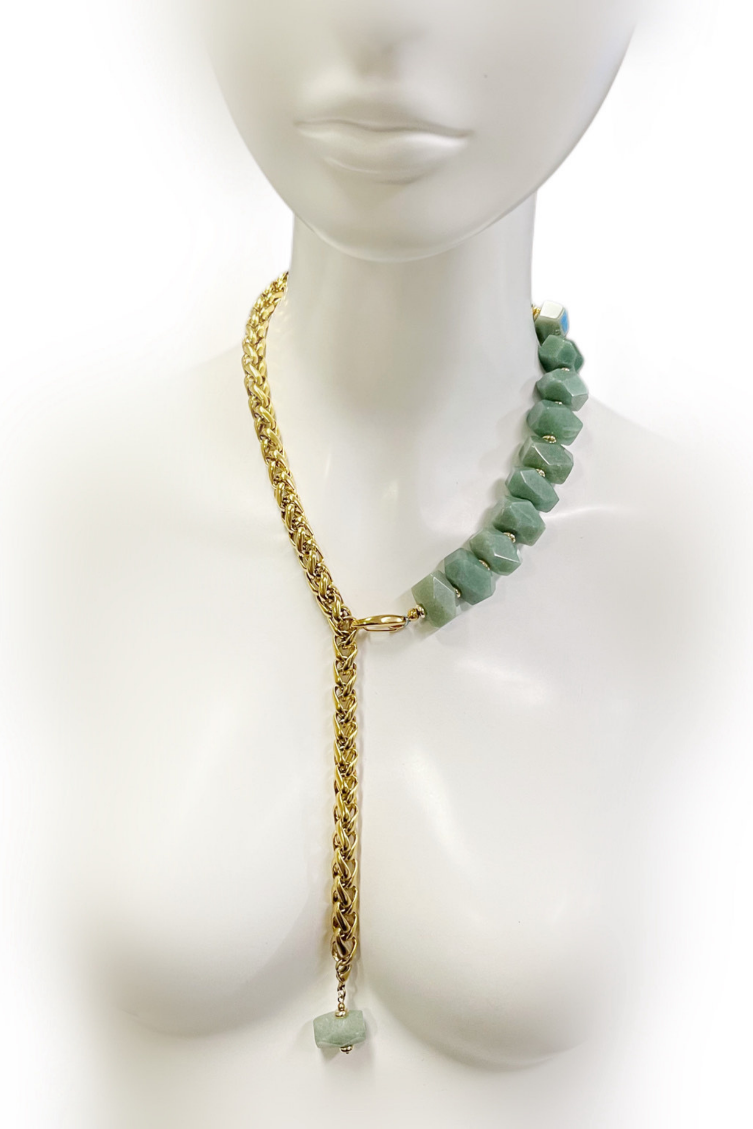 Perfectly Unbalanced Necklace in Aventurine & Gold-Plated Stainless Steel | Ibérina Design - Helene Clarkson Design