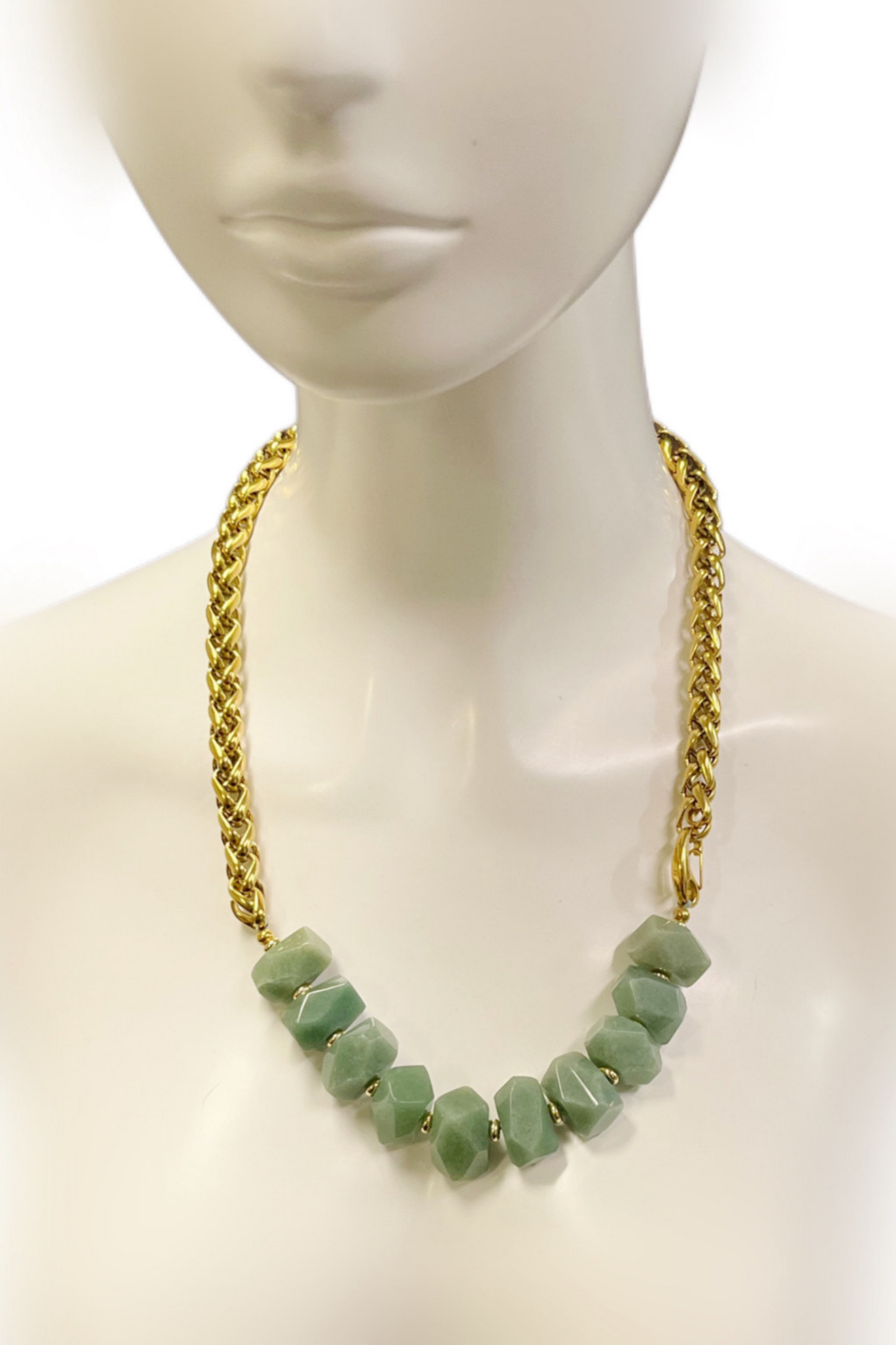 Perfectly Unbalanced Necklace in Aventurine & Gold-Plated Stainless Steel | Ibérina Design - Helene Clarkson Design