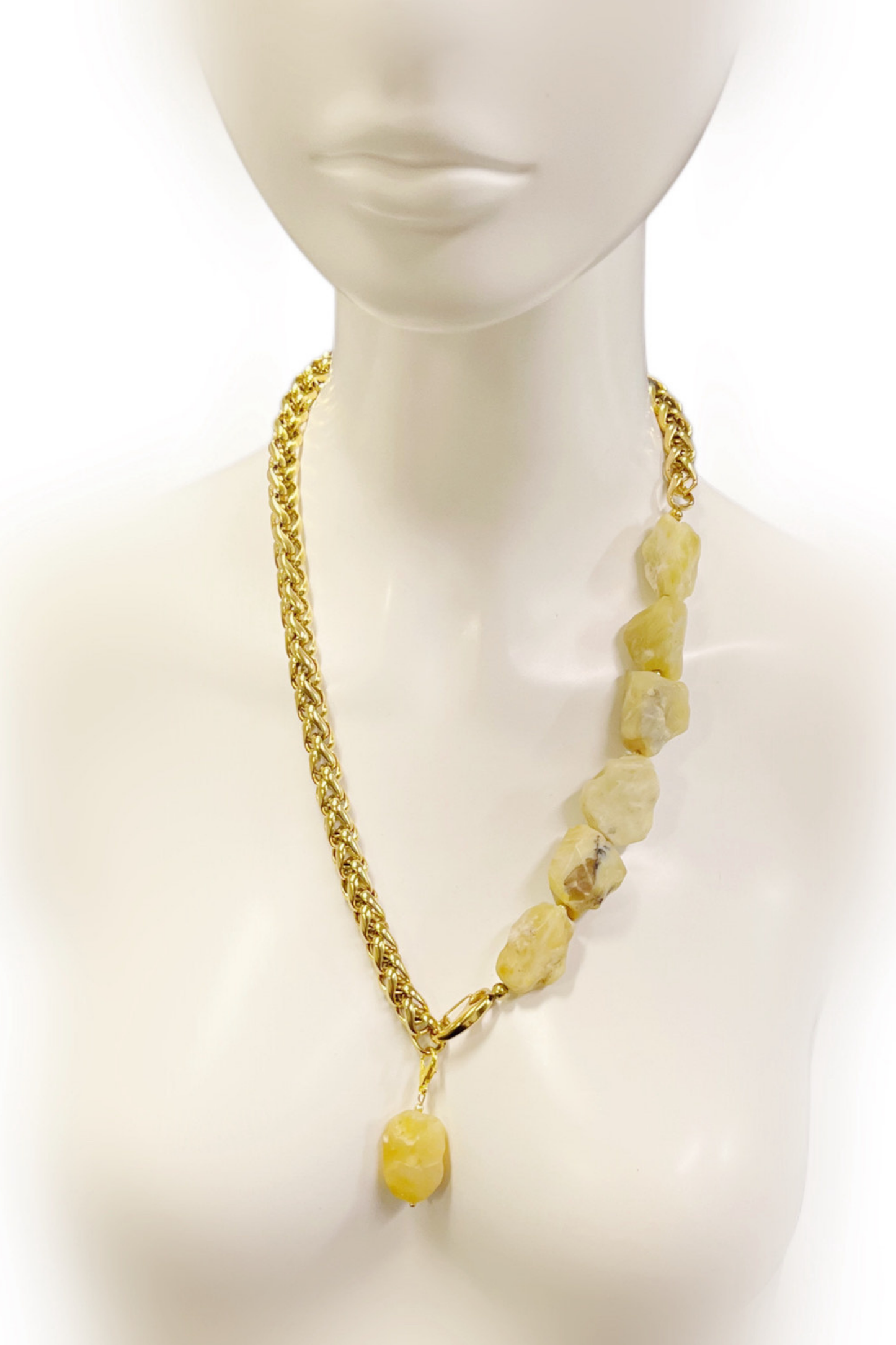Perfectly Unbalanced Necklace in Unpolished Yellow Opal & Gold-Plated Stainless Steel | Ibérina Design - Helene Clarkson Design