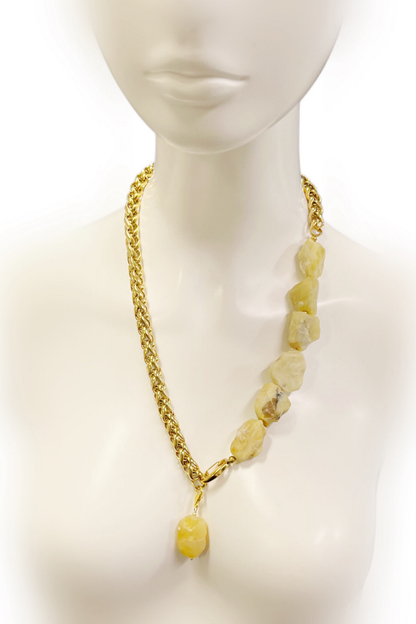 Perfectly Unbalanced Necklace in Unpolished Yellow Opal & Gold-Plated Stainless Steel | Ibérina Design - Helene Clarkson Design