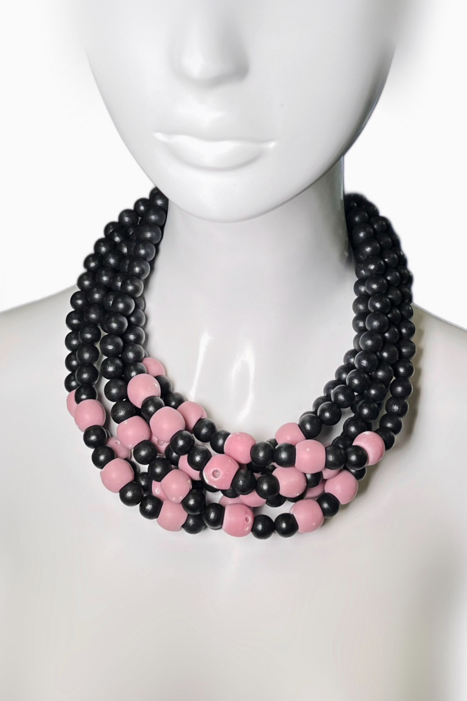 Portuguese Summers – Lagoa Necklace with Pink Ceramic & Ebonized Wood Beads | Ibérina Design - Helene Clarkson Design