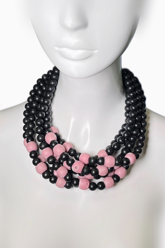 Portuguese Summers – Lagoa Necklace with Pink Ceramic & Ebonized Wood Beads | Ibérina Design - Helene Clarkson Design