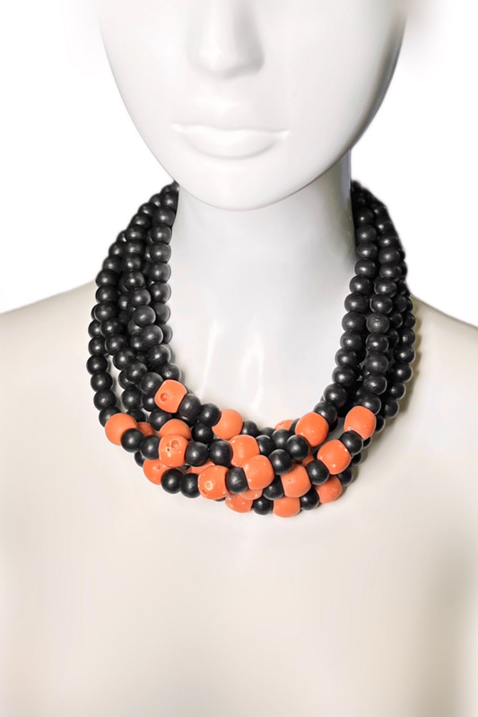 Portuguese Summers – Troia Necklace with Coral Ceramic & Ebonized Wood Beads | Ibérina Design - Helene Clarkson Design