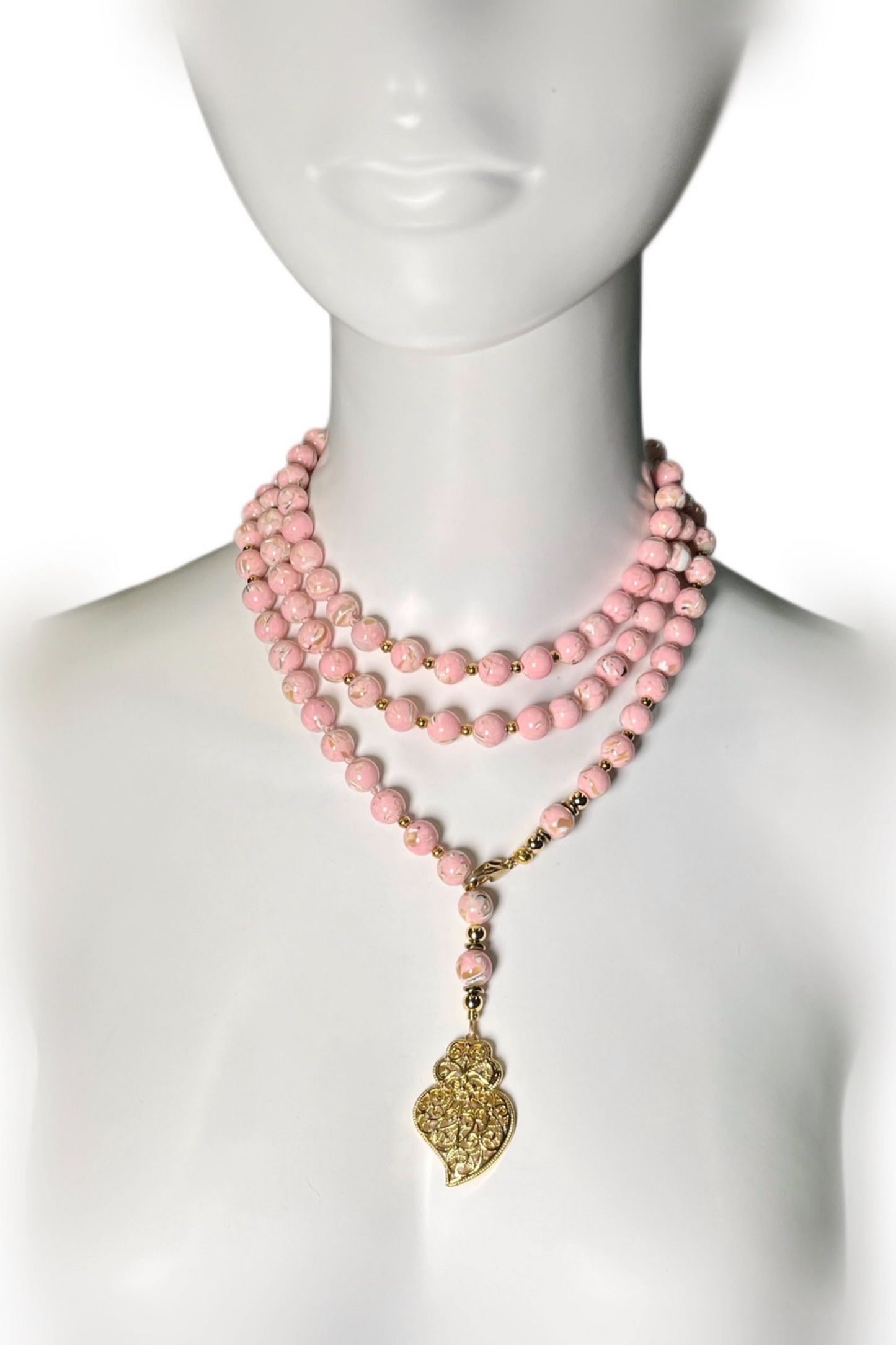 Saudades Collection – Pink Necklace in Mother of Pearl & Gold-Plated Stainless Steel | Ibérina Design - Helene Clarkson Design