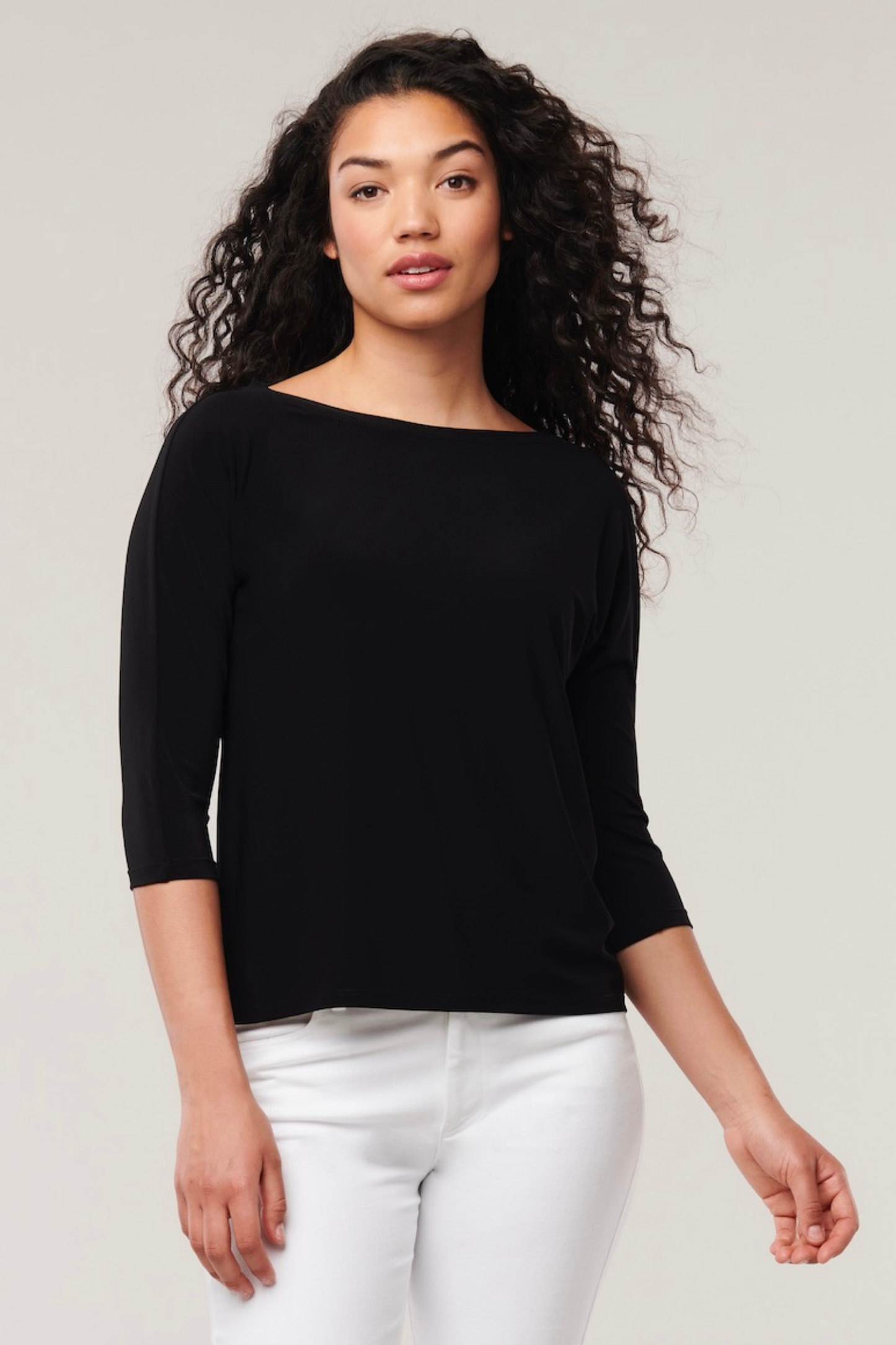Helene Clarkson Design Sousa wrinkle-free jersey knit top, women's shirt with a smooth, fitted style and short sleeves.