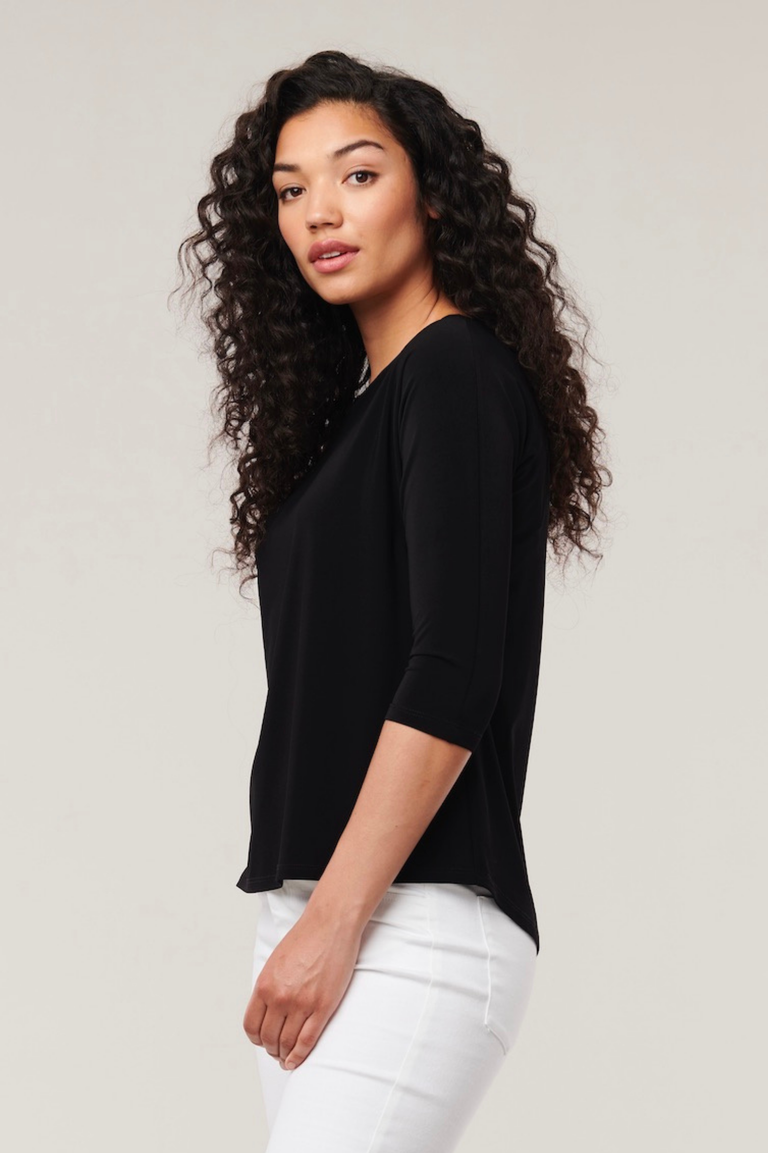 Helene Clarkson Design Sousa wrinkle-free jersey knit top, a stylish shirt with a smooth, comfortable fit and classic design.