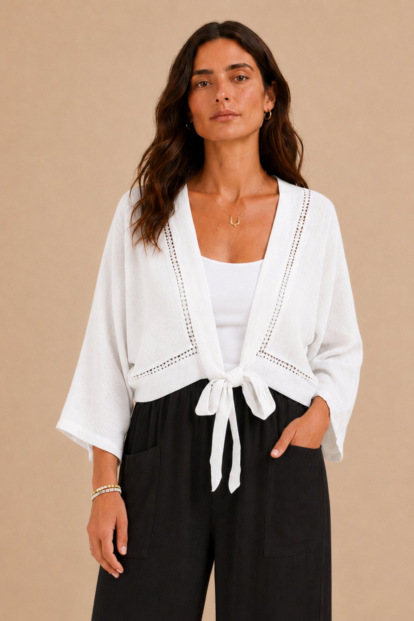 Linen and Cotton Blend Tie Front Cardigan - Helene Clarkson Design