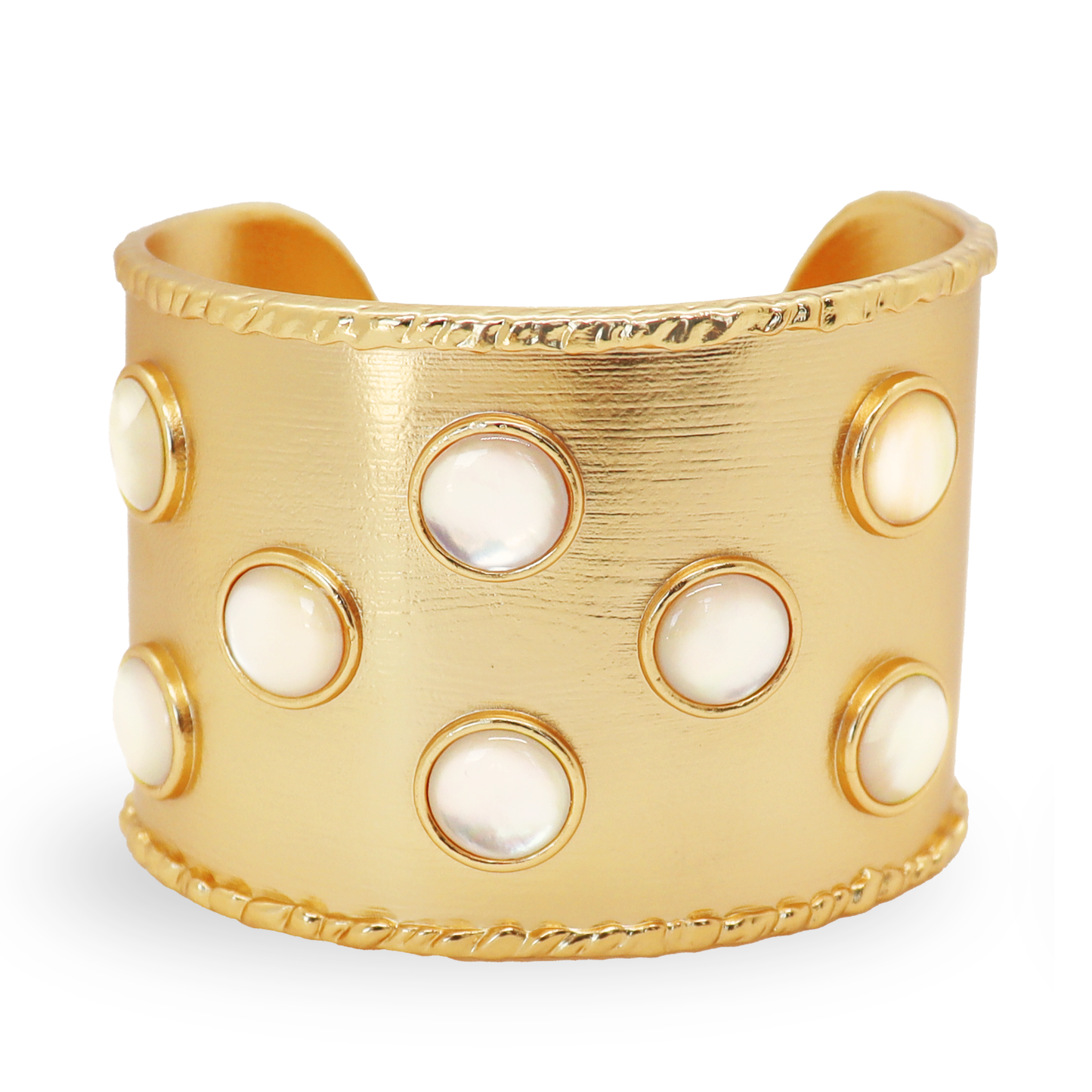Cabochon Inlay Cuff - Mother of Pearl - 24K Gold Plated - Helene Clarkson Design