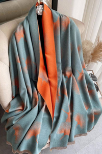 Turq / Orange Ginkgo Reversible Wrap – Artisan Shawl - Helene Clarkson Design