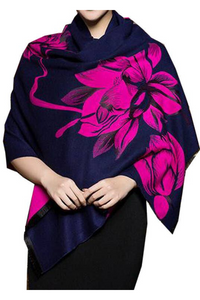 Pink / Navy Lotus Reversible Wrap – Artisan Shawl - Helene Clarkson Design