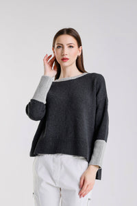 Lisbeth Contrast Neck Hi/Low Sweater - Helene Clarkson Design